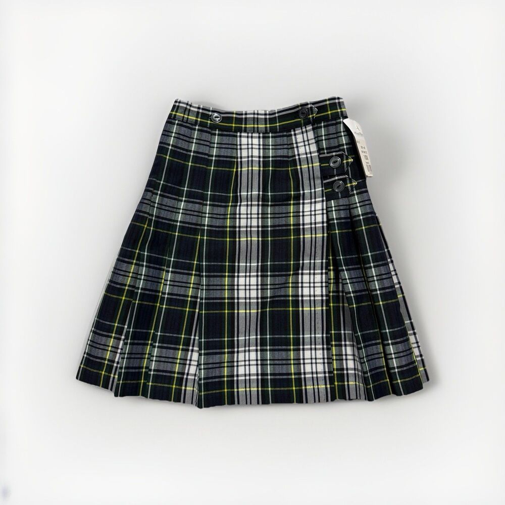 Flynn O'Hara Girls Sz 10X Navy White Plaid Wrap Around Kilt Skirt Uniform 501-45